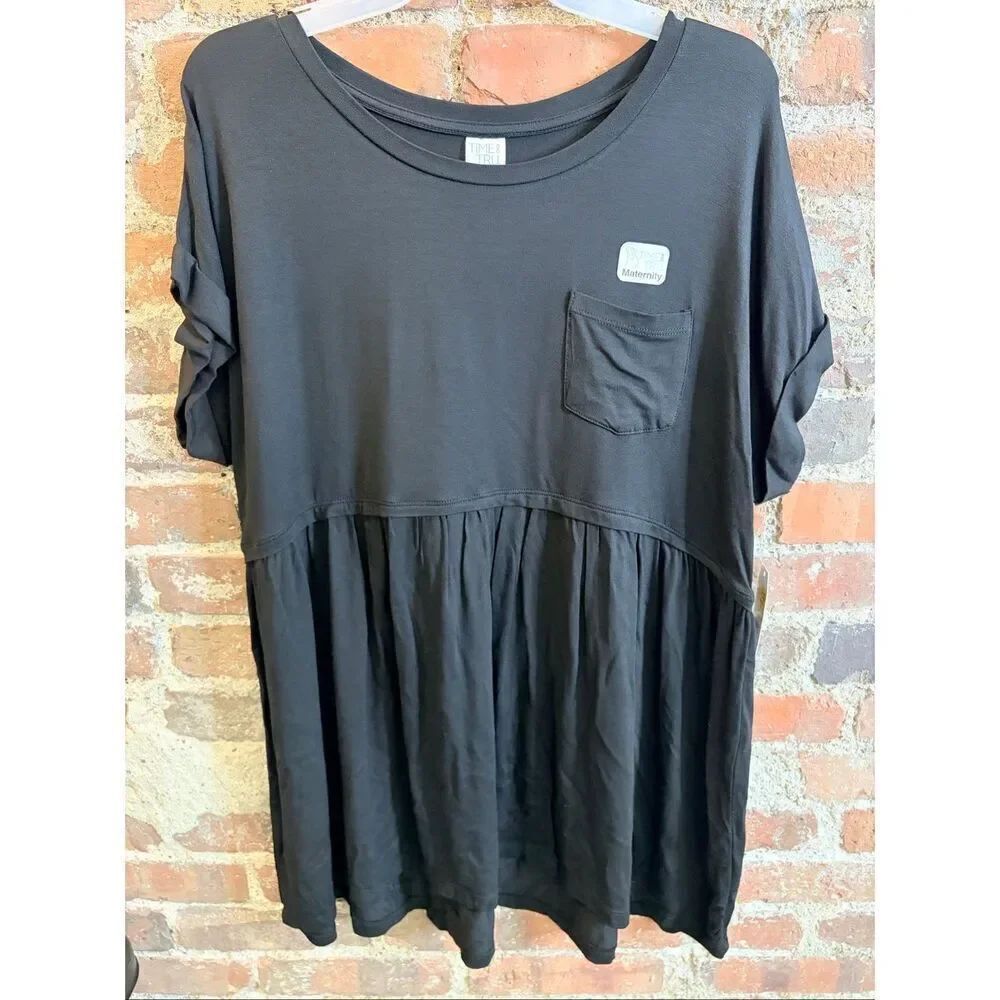 TIME & TRU • MATERNITY • Black Peplum Jersey Tshirt • Maternity Size L • NWT